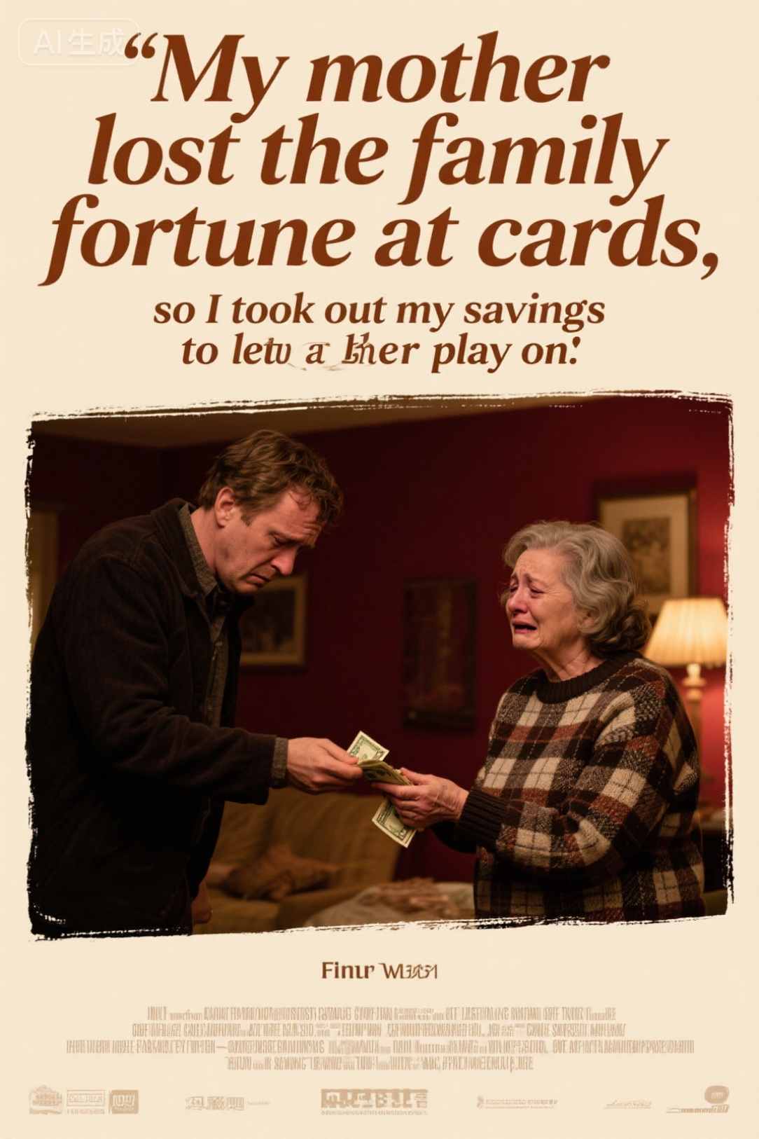 My mother lost the family fortune at cards, so I took out my savings to let her play on