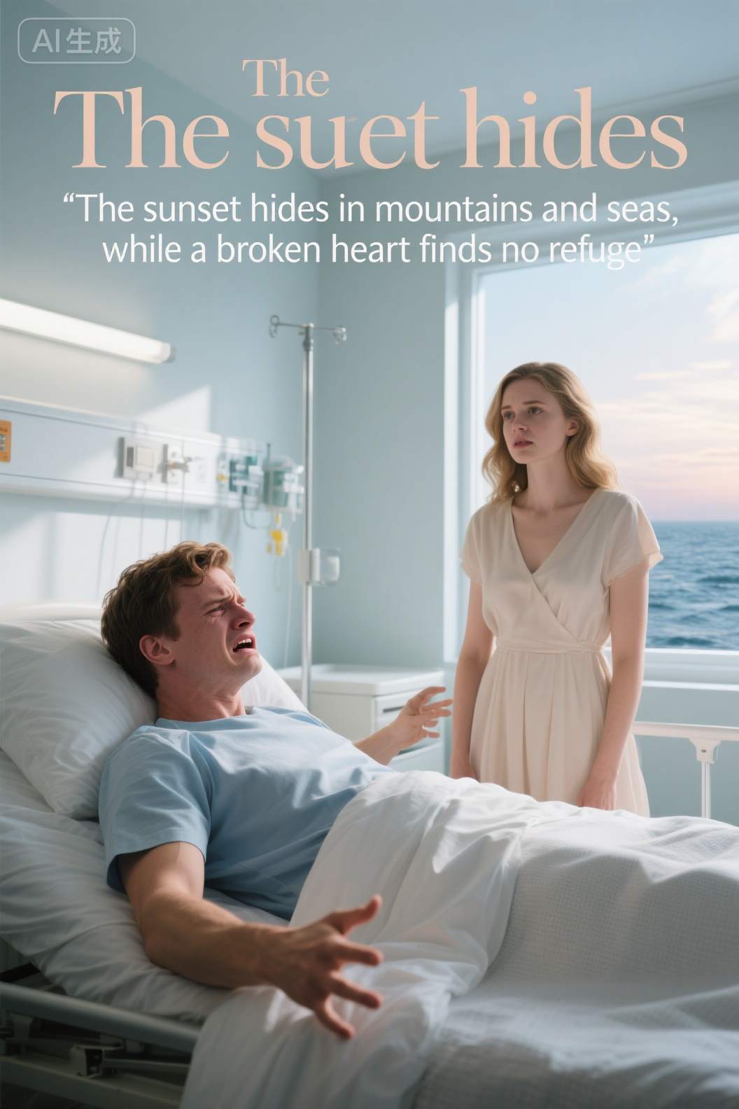 The sunset hides in mountains and seas, while a broken heart finds no refuge