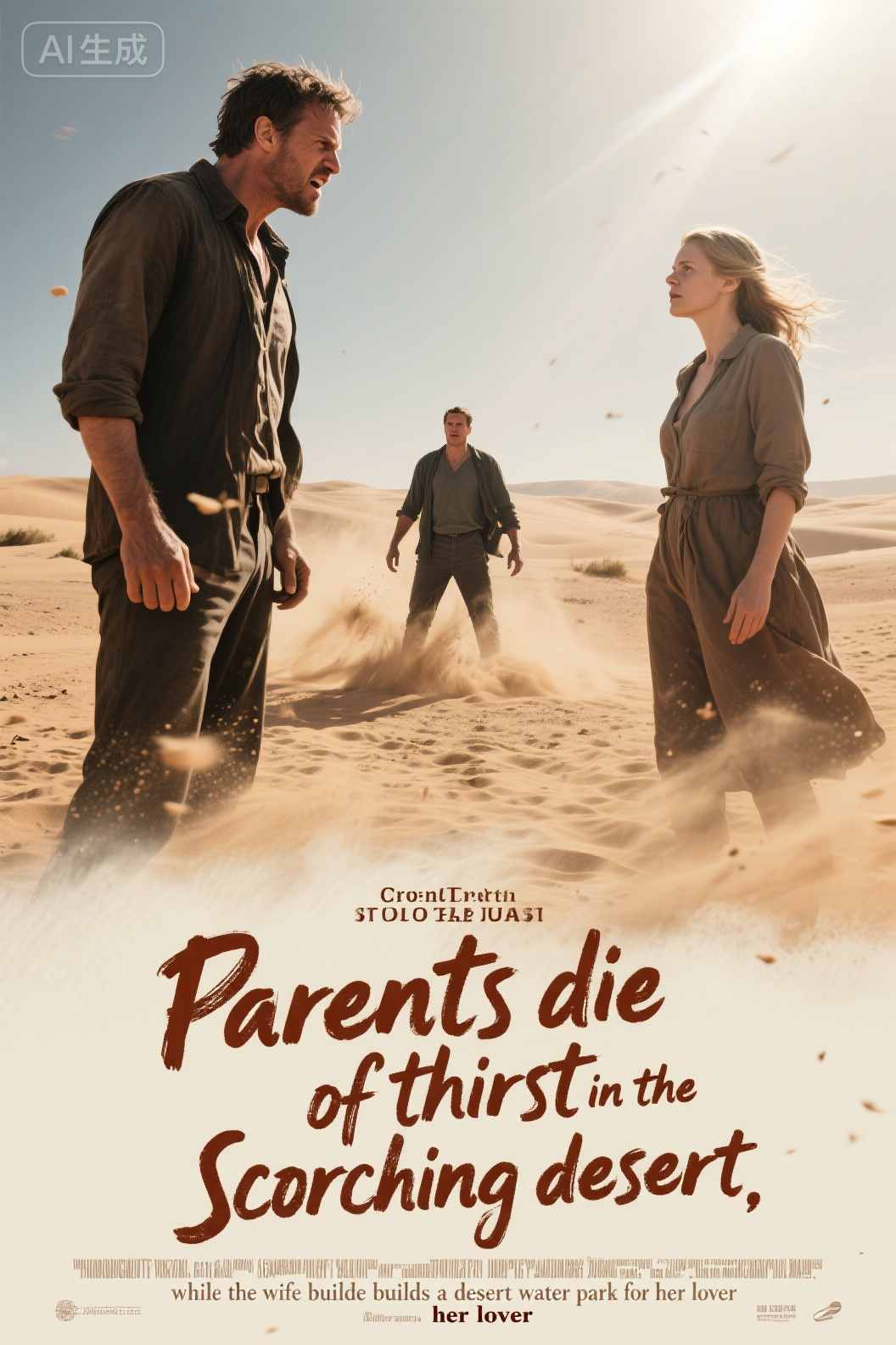 Parents die of thirst in the scorching desert, while the wife builds a desert water park for her lover